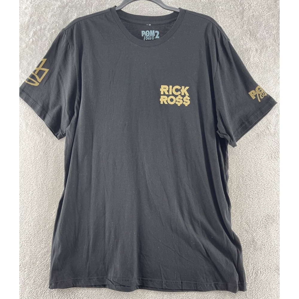 Rick Ross Shirt Mens 2XL Meek Mill MMG Shirt Pom Tour 2 Black Short Sleeve Tee